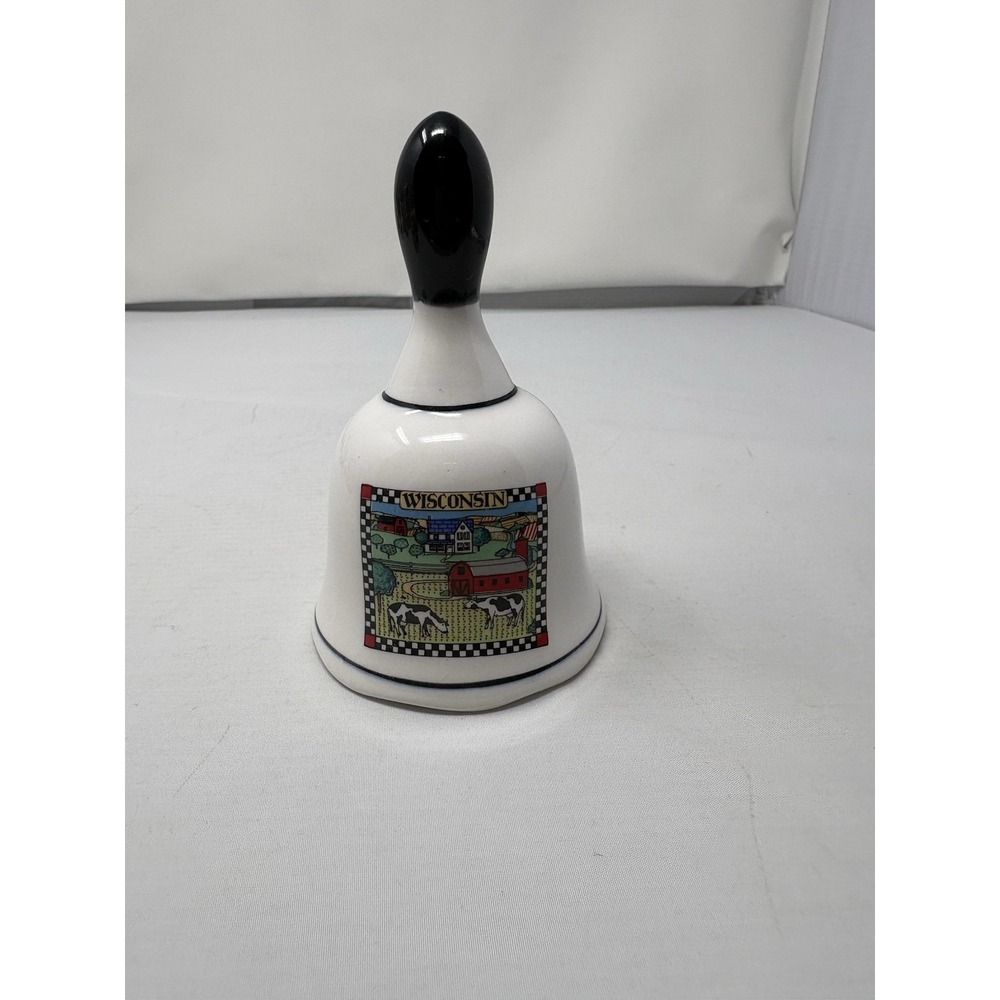 Vintage White W/Black Tip Porcelain Bell Wisconsin Farm Animals Country Cottage